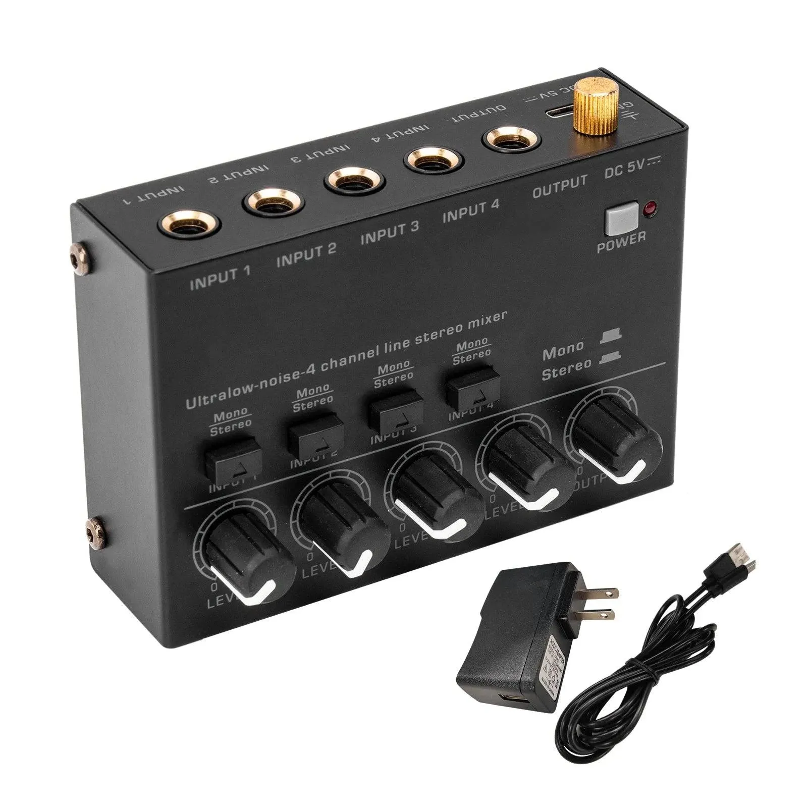 Ultra Low Noise 4 Channel Line Stereo Mixer 4 Input 1 Output DC 5V Mini Audio Mixer Microphone Guitar Bass Keyboard Mixers
